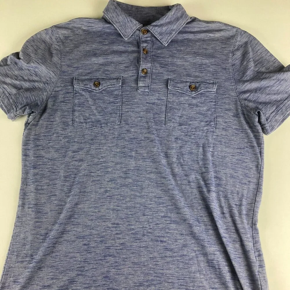 Banana Republic Polo Shirt Mens Large Blue Slub Knit Short Sleeve Pocket